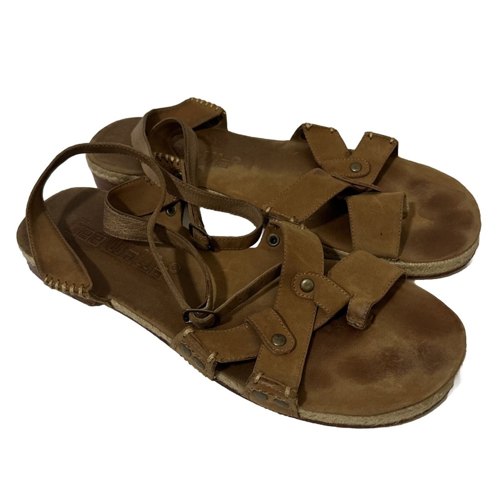 Gee WaWa Leather Sandals w/Ankle Strap Tan/Nude Open Toe Flat Women’s 11 Preown